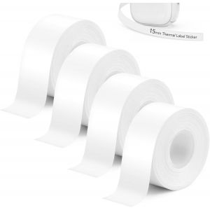4 Rouleaux Ruban pour Étiqueteuse,15mmx4m Thermique Étiqueteuse Autocollantes Blanc Ruban Étiquettes Rouleau de Papier Thermique Ruban de Rechange pour Maison Bureau Stockage Étiqueteuse - Neuf
