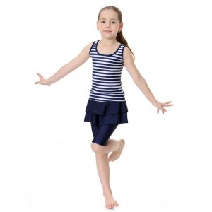 Maillot De Bain Deux Pieces Traditionnel Pour Fille Musulmane Tres Elastique (Bleu Marine M) - Neuf
