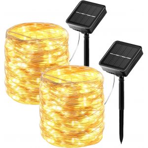 KAL-Guirlande Solaire Exterieur, 2×26M 240 Led Guirlande Lumineuse Exterieurer Étanche 8 Modes, Guirlande Lumineuse Exterieur Solaire Pour Jardin Terrasse Maison Maison Fête Noël Mariage - Neuf
