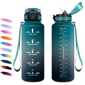 Slep-Gourde 1,5l, Bouteille D'eau Sport Avec Paille, Bouteille D'eau Marqueur De Temps, Étanche Et Réutilisable, Gourde Motivation Pour Enfant, Voyage, Randonnée, Camping, Cyclisme, Bureau, Sports - Neuf