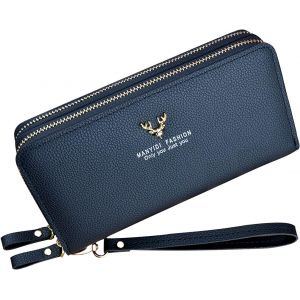 TIANYI-Portefeuille Femme Grande Capacite Portefeuille avec Double Fermeture &Eacute;clairent Grand Taille Portefeuille Porte-Cartes en Cuir PU Portefeuille avec Poche pour T&eacute;l&eacute;phone et Dragonne - Neuf