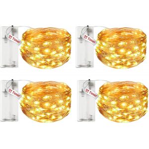 Lot De 4 Petite Guirlande Lumineuse À Pile Avec Minuteur,3m 30 Led Fil Cuivre Fairy Lights,Guirlande Led À Pile (Piles Aa) Pour Fête,Noël,Halloween,Mariage,Décoration,Blanc Chaud - Neuf