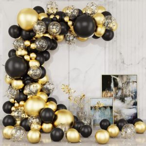 KALANKA-Arche Ballon Anniversaire Noirs Dorés - 121 Kit Arche Ballon Noir Et Or latex Noir Doré Ballons Décoration Pour Hommes Fête d'Anniversaire,Mariage, Retraite De Feste, Fête de Bébé, Fête du No - Neuf