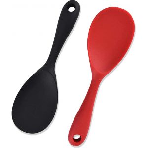 Kal-Lot De 2 Cuillères En Silicone, Cuillère De Service À Riz, Cuillère De Cuisson, Cuillère De Service En Silicone Antiadhésive Pour La Cuisson Et La Pâtisserie (Noir Et Rouge) - Neuf