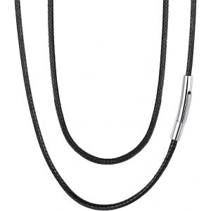 Kal-2mm/3mm Noir Cordon Cuir Pour Pendentif Homme Femme,40/45/50/55/65/70/75 Cm,Collier Cuir Fermoir Acier Inoxydable Waterproof - Neuf