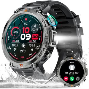 Shou-Montre Connectée Homme Avec Lampe De Poche Led Étanche 3atm Militaire Smartwatch Avec Appel Bluetooth 113 Modes Sportifs Fréquence Cardiaque Sommeil Podomètre Fitness Tracker Pour Ios Android Sa - Neuf