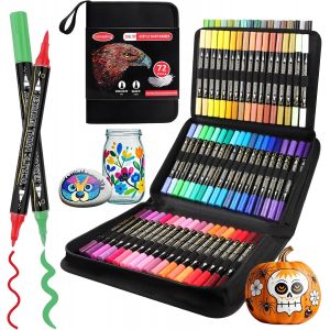 Mevronisshop-Marqueurs De Peinture Acrylique, 72 Couleurs &Agrave; Double Pointe, Marqueurs Pour Verre Avec Pointe Pinceau Et Pointe Fine, Feutre Acrylique Pour Roches, Bois, Toile, Pierre, Surfaces En - Neuf
