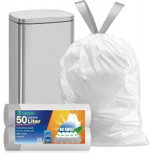 KALANKA-Kit de sacs poubelle de 50 L ¿ Sacs poubelle robustes en plastique blanc avec cordon de serrage et poignée de serrage pour poubelle de 40 à 60 litres - Neuf
