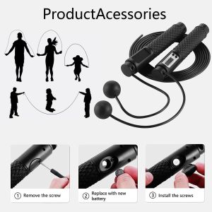 Corde &Agrave; Sauter Noire Sans Fil, R&eacute;glable, Poign&eacute;e Antid&eacute;rapante, Pour Exercices De Fitness &Agrave; Domicile, Crossfit, Br&ucirc;le-Graisses - Neuf