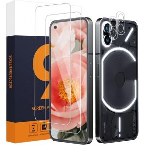 KAL-(2 + 2 Films De Protection D'&Eacute;cran En Verre Blind&eacute; Pour Nothing Phone 1 5G, Duret&eacute; 9H + Film De Lentille, Bord Rond 2,5D, R&eacute;sistant Aux Chocs, Anti-Rayures, Pas De Bulles, Protection - Neuf