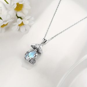 Collier Champignon 925 Argentier Pierre De Lune Pendentif Escargot/Papillon/F&eacute;e/&Eacute;cureuil/Grenouille/Ecureuil Bijoux Cadeaux Pour Femme Maman - Neuf