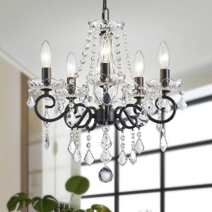 Subzonal-Chandelier &Agrave; Bougie En Cristal, Suspension, Plafonnier Encastr&eacute;, Luminaire Moderne Pour Chambre &Agrave; Coucher, Entr&eacute;e, Bar, Cuisine, Salle De Bain, H42 W43, Noir, Base E14 - Neuf