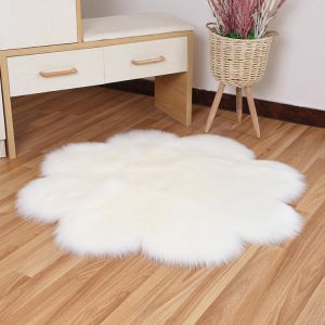 Tapis Imitation Peau De Mouton, Blanc Et Marron, Tapis Color&eacute;, Paillasson, 90 Cm (35,4 Pouces), Blanc - Neuf