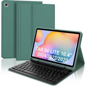 Clavier Pour Samsung Galaxy Tab S6 Lite 10.4 Pouces 2024/2022/2020, Étui Clavier Pour Tab S6 Lite Bluetooth Magnétique Amovible Français Azerty Layout, Vert Foncé - Neuf