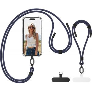 Kal-Cordon Telephone Portable, Avec 2 Patchs Universels Et 2 Cordon Téléphone Portable,Collier Compatibles Avec Tous Les Smartphones-Gris Foncé - Neuf
