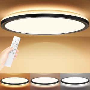 KAL-Plafonnier Led 24W 2642Lm Avec Télécommande & Rétro-Éclairage, Dimmable Luminaire Plafonnier Led 3000K-6500K, ¿30Cm Luminaire Lampe De Plafond Intérieur, Chambre Cuisine Couloir Balcon Salon - Neuf