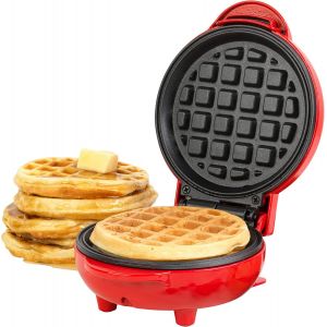 Mini gaufrier, 550 W, rouge, antiadhésif, temps de préchauffage de 2 minutes - Neuf