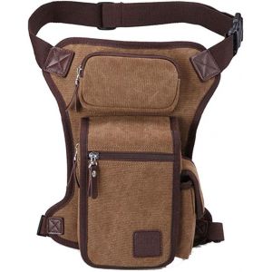 BNHGO-Sac de Jambe Homme Toile Taille Pack en Plein Air Voyage Cuisse Sac pour Hommes Femmes Tactique Militaire Moto Vélo Multi-Poches Drop Leg Sacs Pochette Packs, Café - Neuf