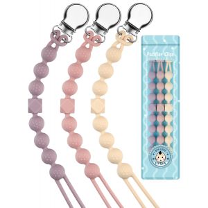 Kalanka-Attache Sucette Gar&ccedil;ons Filles Silicone Soothie T&eacute;tine Clips Porte Accroche Cha&icirc;ne Cadeau De Douche De B&eacute;b&eacute; Conception En Une Seule Pi&egrave;ce 2pcs(Sage,Rose,Beige) - Neuf