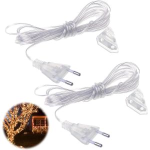 C&acirc;bles Rallonges &Eacute;lectriques Transparente, 2pcs 3m Rallonge de Prise Euro, Petite Rallonge Electrique, C&acirc;bles d'Extension Minces, pour Usage Ext&eacute;rieur Lanternes 220v et LED &Eacute;clairage D&eacute;coratif - Neuf