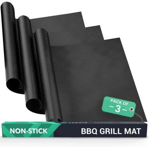 KAL-Tapis De Barbecue Extra Large (Lot De 3) -Tapis De Barbecue Réutilisables Antiadhésifs En Téflon Résistants À La Chaleur Pour Grills À Gaz Et Au Charbon -Accessoires Essentiels Pour Barbecue - Neuf