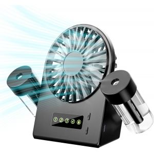 Ventilateur de Table avec 2 humidificateurs à pulvérisation, Ventilateur Portable avec 4 Vitesses de Vent Réglables, Ventilateur Silencieux avec Affichage LED Pour la Maison, le Bureau-Noir - Neuf