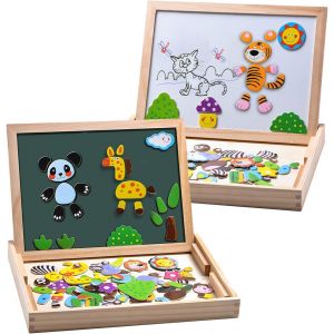 MDY-Magnétique Puzzles Éducatifs en Bois Jouet 100 PCS Double Face Magnétique Planche à Dessin avec 3 Couleur Marque Stylos pour Enfants Âge 3+ (Panda) - Neuf