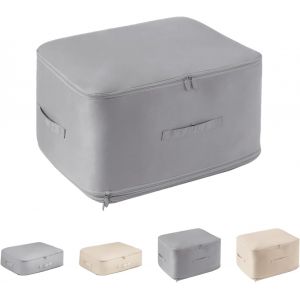 Organisateur Auto-Compression Ultra Peu Encombrant,Sac Compression Voyage Empilable Avec Fermeture Éclair Et Poignée,Housse Rangement Couette Pour Vêtements,Couvertures,Gris,54x42x60 Cm - Neuf