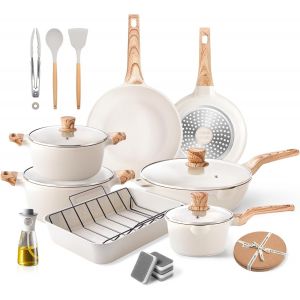 Jexnovashop-Induction Set De Casseroles Et Poêles Avec Couvercles Granit Antiadhésif Batterie De Cuisine Avec Rôtissoire Marbre Ensemble D'accessoires De Cuisine Poêle À Frire Poêle À Sauce Spatules - Neuf