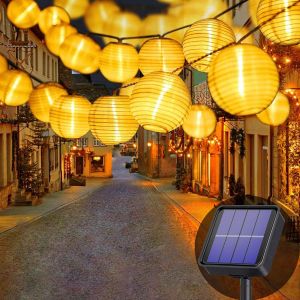 Jgd-Guirlande Lumineuse Solaire D'ext&eacute;rieur - 8 M - 30 Lanternes Led - 8 Modes - &Eacute;tanche - &Eacute;clairage Solaire Pour Jardin, Balcon, Cour, Mariage, No&euml;l, F&ecirc;te (Blanc Chaud) - Neuf