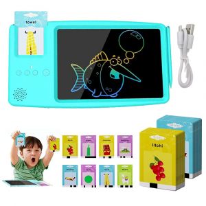 Jeu &eacute;ducatif 2 en 1 pour enfants : cartes parlantes et tablette d'&eacute;criture LCD - Bleu - Neuf