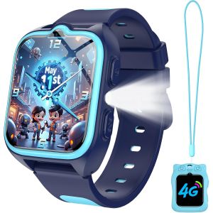 MEVRONISSHOP-Montre Connect&eacute;e Enfants 2025 | 4G LTE avec Carte SIM | GPS Traceur + SOS Appel Urgence | Batterie | Appels Vid&eacute;o et Chat Vocal |Mode &eacute;cole et Zones de S&eacute;curit&eacute; | 5-12 Ans (Bleu) - Neuf