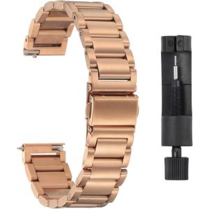 Eryi-Bracelets De Montre En Acier Inoxydable 16mm Placage De Métal Fermoir Papillon À Dégagement Rapide, Chaîne En Acier Massif De Remplacement Avec Adaptateur, Or Rose - Neuf