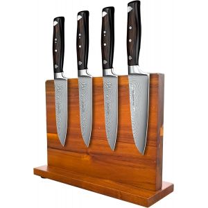 Checarzhn--No1-Porte Couteaux De Cuisine Bloc À Couteaux Magnétique Aimanté Double Face En Bois D'acacia Range Couteau Vide Support De Rangement - 31x10x21 Cm - Neuf