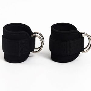 2 Pièces Noires Fotband Kabeldragning Med D-Ringar, Vadderade Ankelband, Gym, 2 St. - Neuf