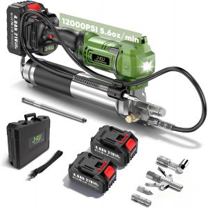 Mevronisshop-Pompe &Agrave; Graisse &Eacute;lectrique 12000 Psi &iquest; Pompe &Agrave; Graisse Sans Fil Avec 2 X 4,0ah Batteries, 5,6 Oz/Min, Pistolet &Agrave; Graisse Kit Avec Flexible 100 Cm & Coupleur 90&deg;, Led &iquest;Tracteur & Machines - Neuf