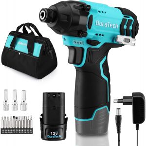 MEVRONISSHOP-Visseuse &agrave; Choc sans Fil 12 V avec Batterie 2,0 Ah, Tournevis Electrique, Couple de 100 N.m, 2400 tr/min, Mandrin Rapide 6 mm, Lampe LED et Chargeur, Vitesse Variable - Neuf