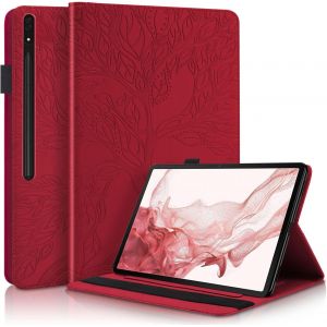 Coque Galaxy Tab S8+ 12,4"" 2022(Sm-X800/Sm-X806), S7+/ S7 Fe Tablette Housse De Protection Samsung Tab S8+ Porte-Crayons Portefeuille Tablet Étui Pour Samsung Galaxy Tab S8 Plus,Rouge.[F759] - Neuf