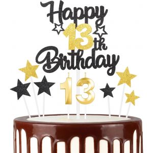 Lot De Bougies Noires Et Dorées Pour Gâteau D'anniversaire 13 Ans-Bougies Dorées Pour Décoration De Gâteau D'anniversaire De Mariage-Bougies Dorées Pour Filles Et Garçons-Pour Fête - Neuf