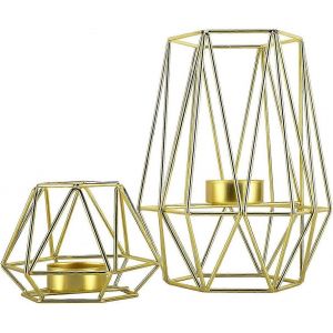 Fil métallique Fer Photophore Bougeoirs pour Tables Décor Salon Salle de bain Décorations Or Forme géométrique Supports Lot de 2 (Or) - Neuf