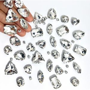 Sjzg-236 Pcs Strass En Verre De Couture, Gros Strass Pour Couture Avec Griffe, Strass Argent&eacute; Strass Vetement, Rhinestones Strass A Coudre, Pour V&ecirc;tements Diy Artisanat, Chaussures (Blanc Style 2) - Neuf