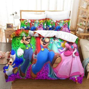 Housse De Couette Super Mario Imprim&iquest;&iquest;E En D Avec Taies D'oreiller, Parure De Lit Pour Adolescents Avec Fermeture &iquest;&iquest; Glissi&iquest;&iquest;Re, Housse De Couette En Mic - Neuf