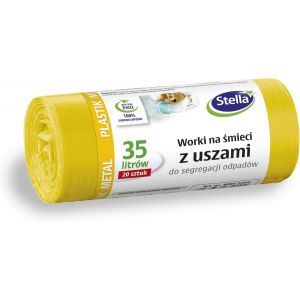 KALANKA-STELLA 032204 Lot de 20 sacs poubelle avec poignées pour tri métal, plastique et plastique | 35 l | Lot de 20 sacs poubelle pour les déchets ménagers et le bureau en film granulé LDPE épais, - Neuf