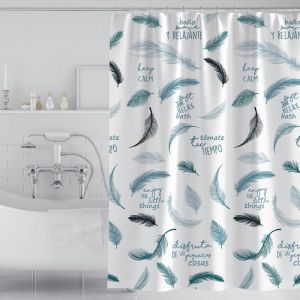 Rideau de douche 150 x 200 cm, en polyester épais, imprimé plumes, pour salle de bain, hydrofuge et anti-moisissure - Neuf