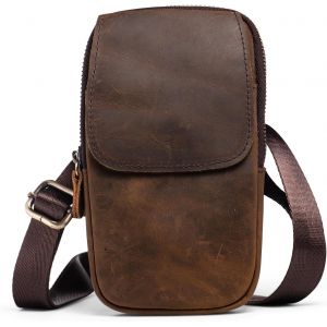 CAUC-Sacs multifonctions en cuir v&eacute;ritable &agrave; double fermeture &eacute;clair pour homme, look vintage, sac &agrave; bandouli&egrave;re, sac de ceinture pour t&eacute;l&eacute;phone portable, &eacute;tui de t&eacute;l&eacute;phone pour voyage - Neuf