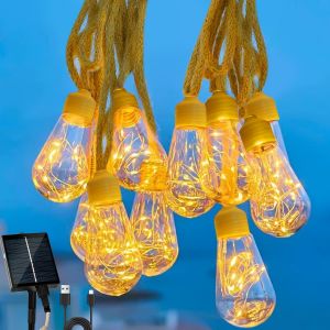 Kalanka-Guirlande Solaire Exterieur,8 Modes Guirlande Guinguette Solaireip65 &Eacute;tanche Guirlande Lumineuse Exterieure Rechargeable Pour D&eacute;coration Jardin, Balcon, Terrasse, Cour, No&euml;l, Mariage, F&ecirc;te - Neuf
