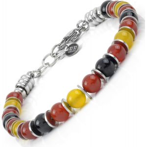 Eryi-10:10 Bracelet Réglable Avec Pierres Naturelles Diamètre 6 Mm Entrecoupées De Disques En Acier Inoxydable Poli. Bracelet Très Résistant Pour Homme Et Femme. Made In Italy - Neuf