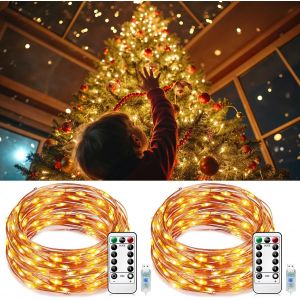 KAL-Guirlande Lumineuse Usb, 8 Modes, Lot De 2 Guirlandes Lumineuses De 10 M/100 Led Pour Intérieur Et Extérieur, Décoration De Noël, Fête, Anniversaire, Mariage U2013 Blanc Chaud - Neuf