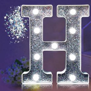 ERYI-Lettres Lumineuses Led Pour Chapiteau U2013 Lettres Lumineuses À Paillettes Argentées, Alimentées Par Piles, Éclairage De Nuit Pour Fête D'Anniversaire, Mariage, Décoration De La Maison, Fête P - Neuf