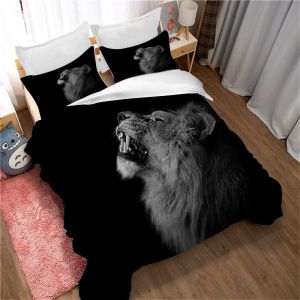 Parure De Lit 3 Pieces Lion Mighty 100 % Bambou Naturel Avec Housse De Couette Et Taies D'oreiller, Fermeture &Eacute;clair - Literie Douce Et Fra&icirc;che, Parfaite Pour Les Soins De La Peau, - Neuf